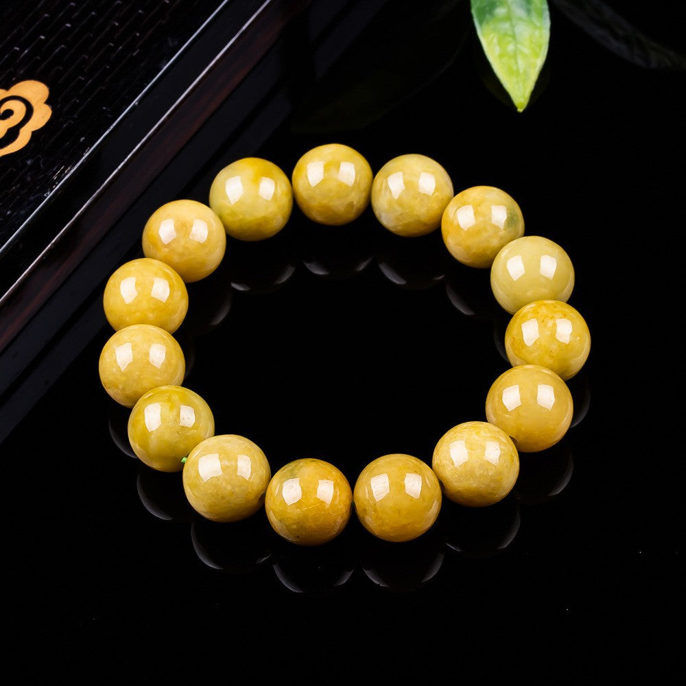 Natural Grade A yellow jadeite round bead bracelet detail
