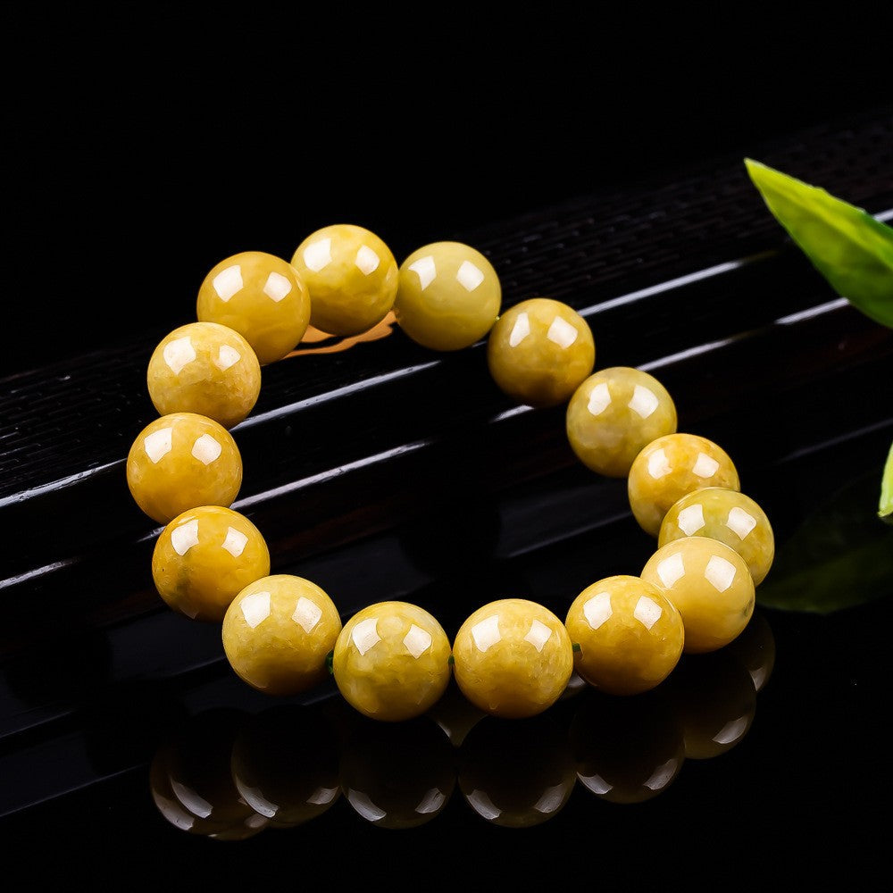Natural yellow Grade A jadeite round bead bracelet product view