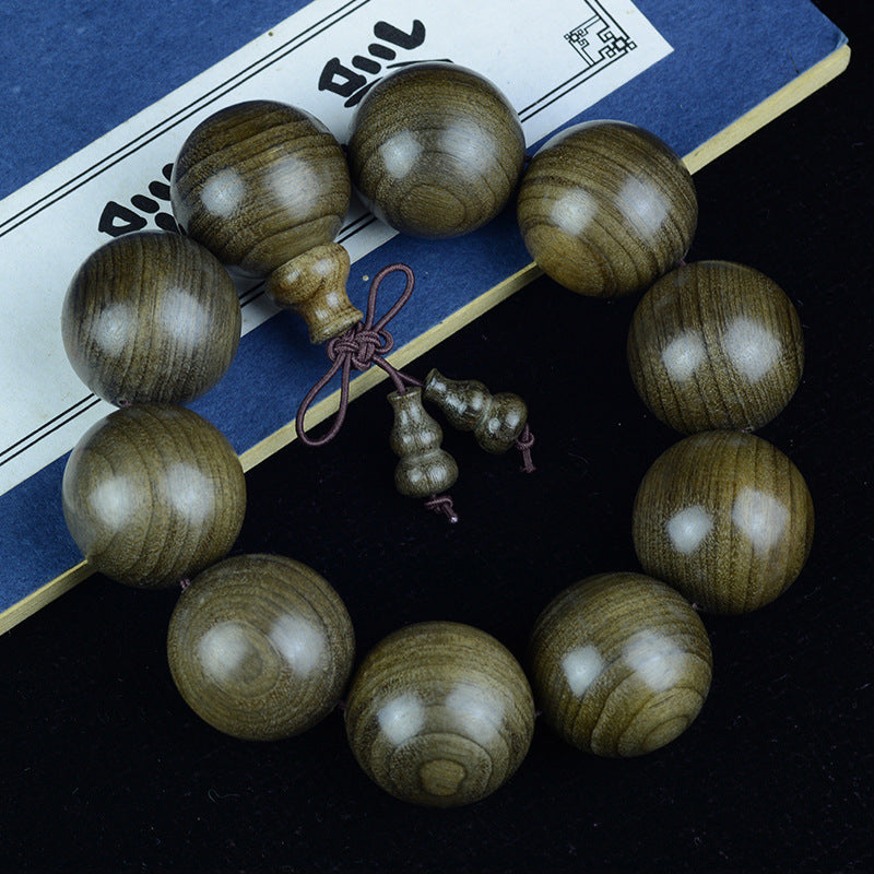 Large-bead Yinchen wood bracelet with gourd-style accent