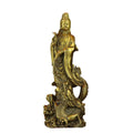 Yulong Guanyin dragon copperware statue front view with Guanyin standing above a coiling dragon, Chinese Buddhist altar and meditation room decor