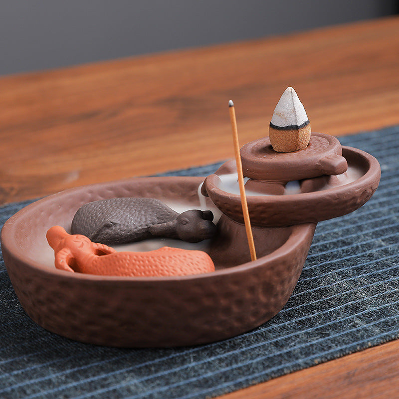 Yin yang mice incense burner with backflow cone and incense stick