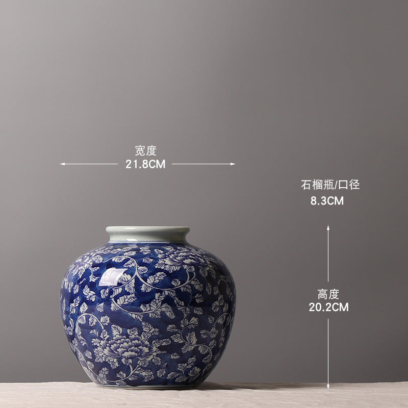 Cobalt blue floral open-mouth ginger jar, 21.8 cm wide and 20.2 cm high