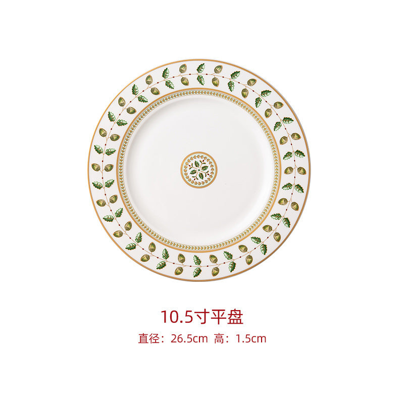 Baitu Constance botanical vine 10.5-inch flat porcelain steak plate, approximately 26.5 cm diameter