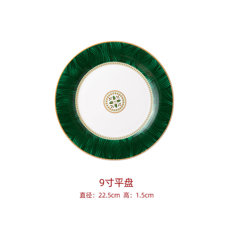 Baitu Constance emerald green 9-inch flat porcelain dinner plate, approximately 22.5 cm diameter