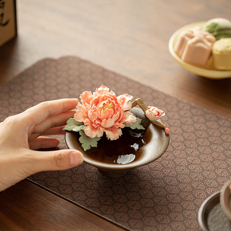 Handcrafted Wood-Fired Peony Gourd Anti-Scald Master Teacup - 85ml Gift Box Suite