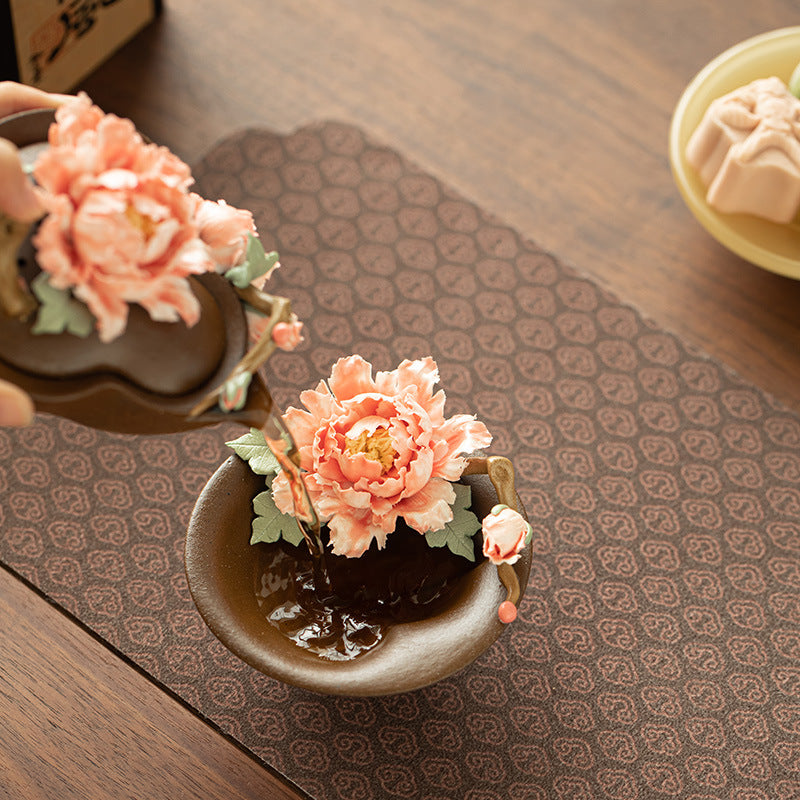 Handcrafted Wood-Fired Peony Gourd Anti-Scald Master Teacup - 85ml Gift Box Suite