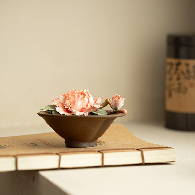 Handcrafted Wood-Fired Peony Gourd Anti-Scald Master Teacup - 85ml Gift Box Suite