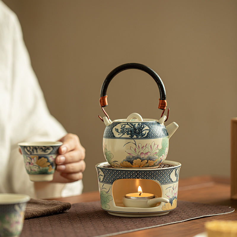 Authentic Handcrafted Soda-Glazed Lotus Rhyme Tea Warmer Candle Stove - Teaware Accessories