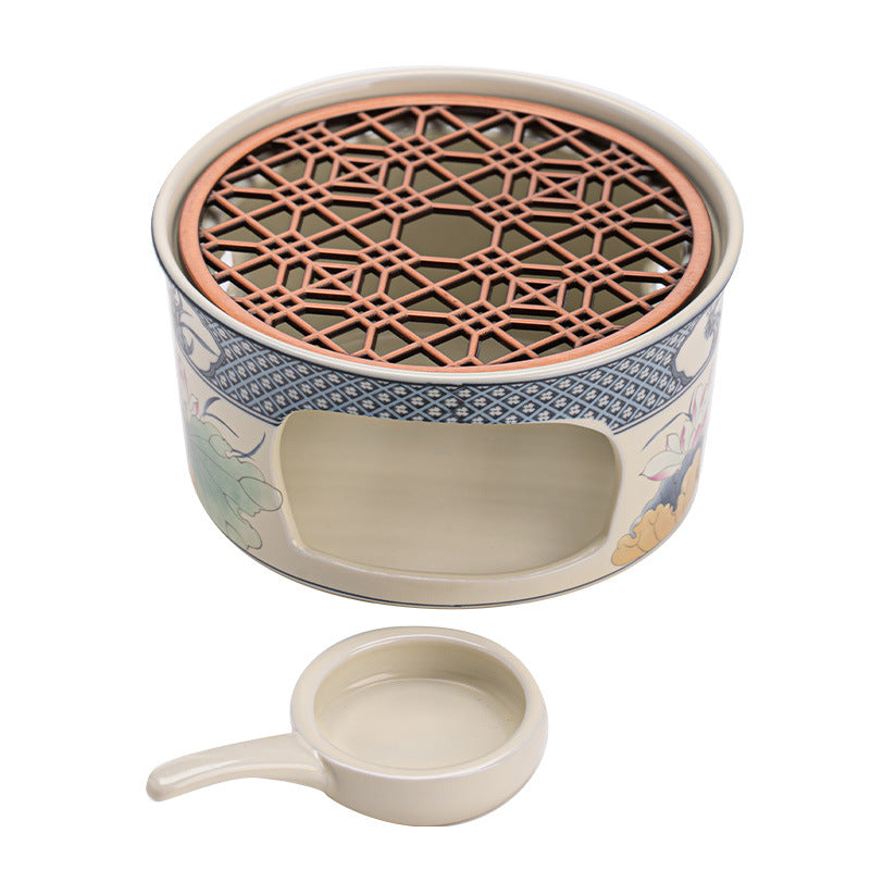 Authentic Handcrafted Soda-Glazed Lotus Rhyme Tea Warmer Candle Stove - Teaware Accessories