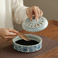 Authentic Antique Blue & White Intertwined Lotus Large Ceramic Coil Censer - 13cm Teaware Accessories