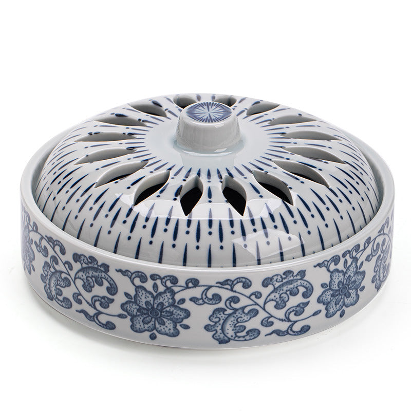 Authentic Antique Blue & White Intertwined Lotus Large Ceramic Coil Censer - 13cm Teaware Accessories