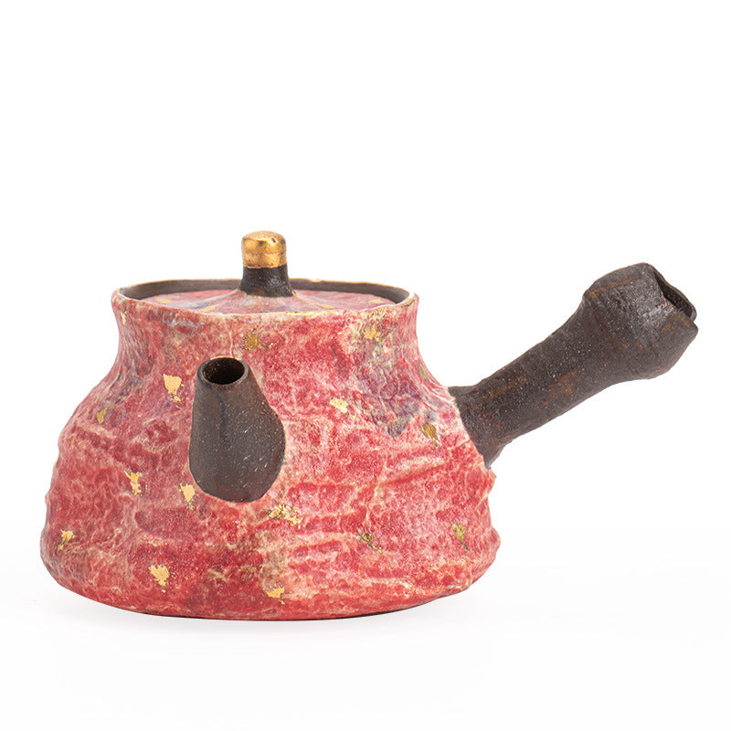 Authentic Jingdezhen Rock Mineral Colored Pottery Gold-Splashed Side-Handle Teapot - 185ml Gongfu Pot