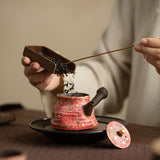 Authentic Jingdezhen Rock Mineral Colored Pottery Gold-Splashed Side-Handle Teapot - 185ml Gongfu Pot