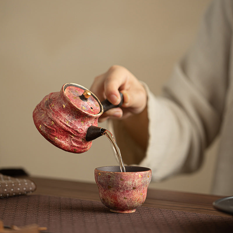 Authentic Jingdezhen Rock Mineral Colored Pottery Gold-Splashed Side-Handle Teapot - 185ml Gongfu Pot