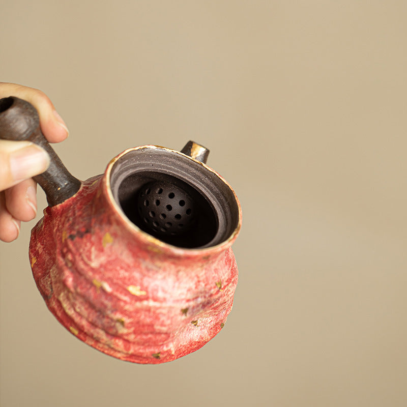 Authentic Jingdezhen Rock Mineral Colored Pottery Gold-Splashed Side-Handle Teapot - 185ml Gongfu Pot