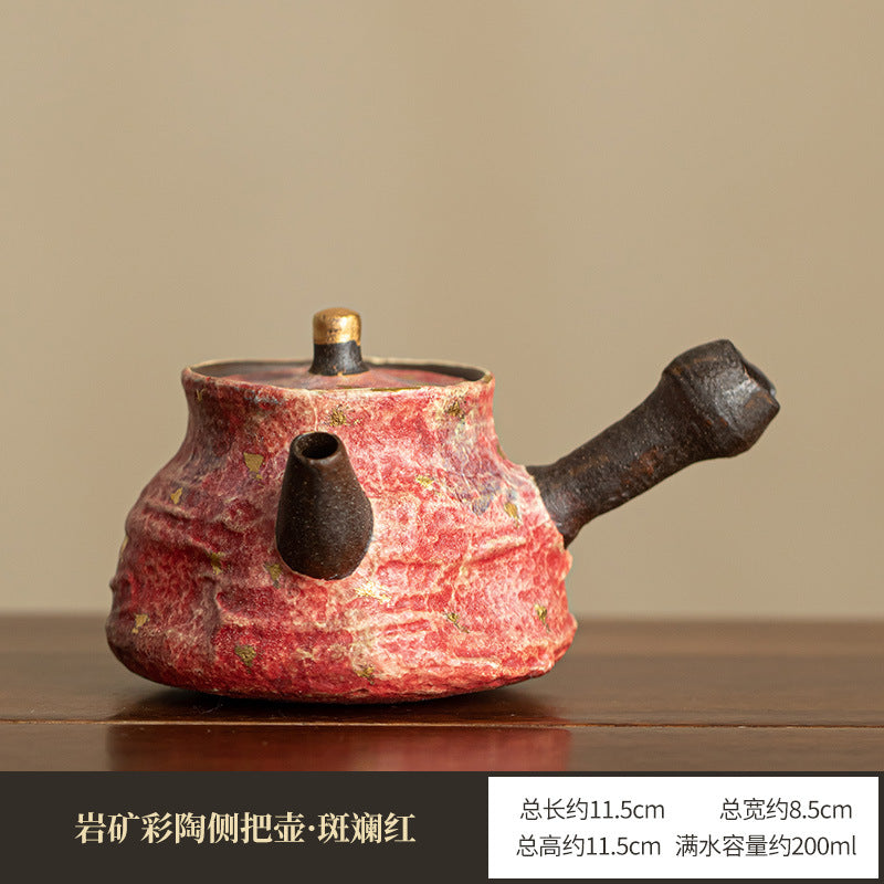 Authentic Jingdezhen Rock Mineral Colored Pottery Gold-Splashed Side-Handle Teapot - 185ml Gongfu Pot