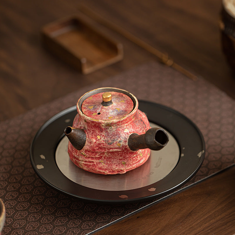Authentic Jingdezhen Rock Mineral Colored Pottery Gold-Splashed Side-Handle Teapot - 185ml Gongfu Pot