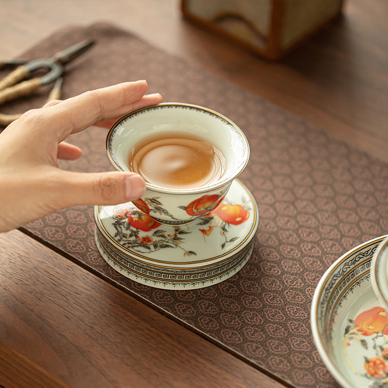 Authentic Jingdezhen Famille-Rose Ink Peach Lid Rest & Coaster Tray - Teaware Accessories