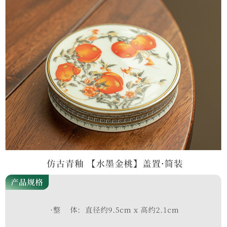 Authentic Jingdezhen Famille-Rose Ink Peach Lid Rest & Coaster Tray - Teaware Accessories