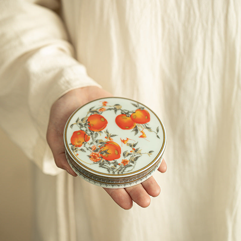 Authentic Jingdezhen Famille-Rose Ink Peach Lid Rest & Coaster Tray - Teaware Accessories