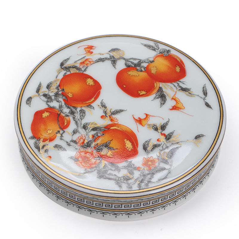 Authentic Jingdezhen Famille-Rose Ink Peach Lid Rest & Coaster Tray - Teaware Accessories