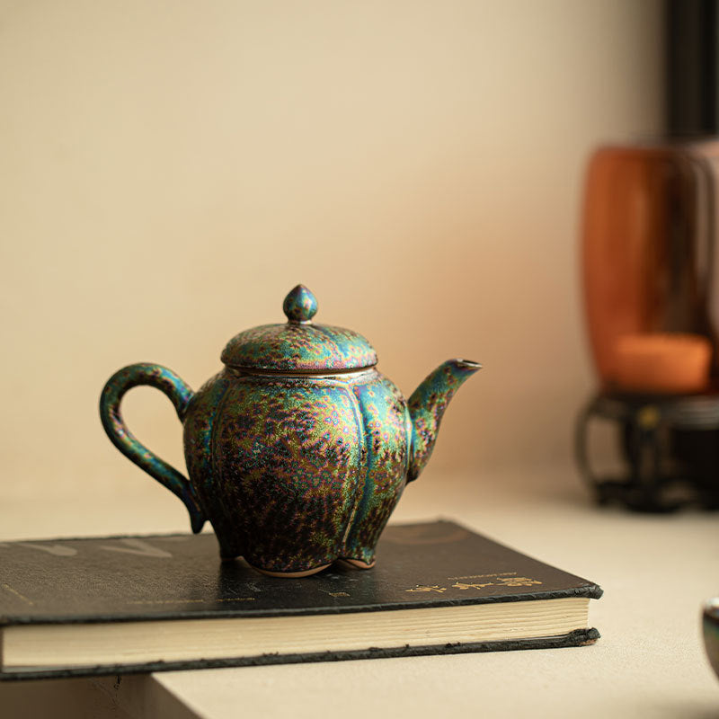 Authentic Jingdezhen Rainbow Flambé Melon-Lobed Ceramic Teapot - 190ml Gongfu Steeping Pot