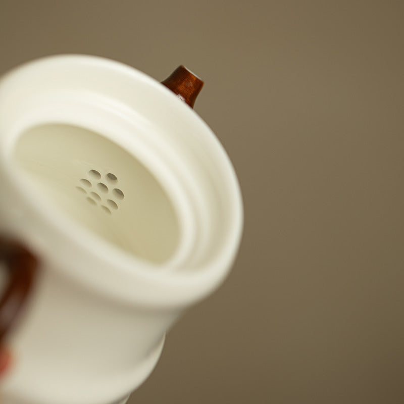 Handcrafted Embossed Ice Mutton-Fat Jade Bamboo-Joint Ceramic Teapot - 180ml Gongfu Pot