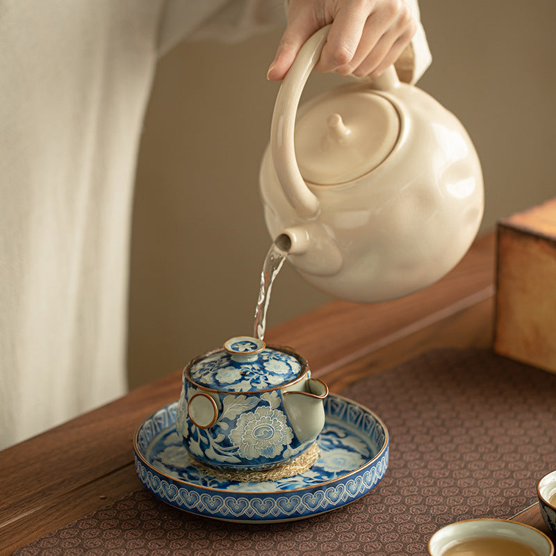 Authentic Jingdezhen Yuan Blue & White Peony Large Pot Bearer Tray - 22cm Teaware Accessories