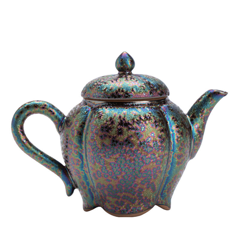 Authentic Jingdezhen Rainbow Flambé Melon-Lobed Ceramic Teapot - 190ml Gongfu Steeping Pot
