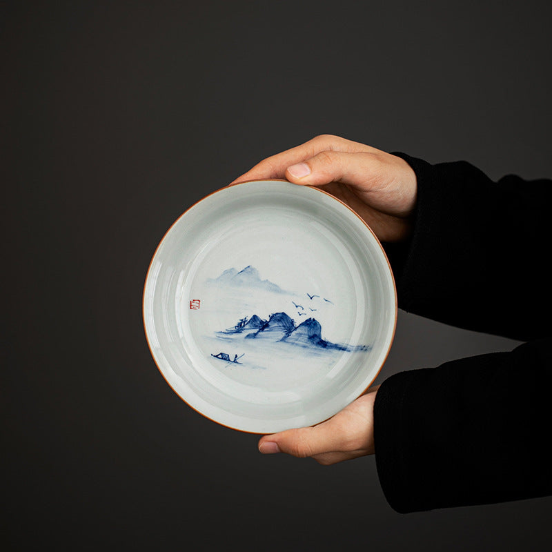 Authentic Hand-Painted Blue & White Coarse Stoneware Pot Bearer Tray - 20cm Teaware Accessories