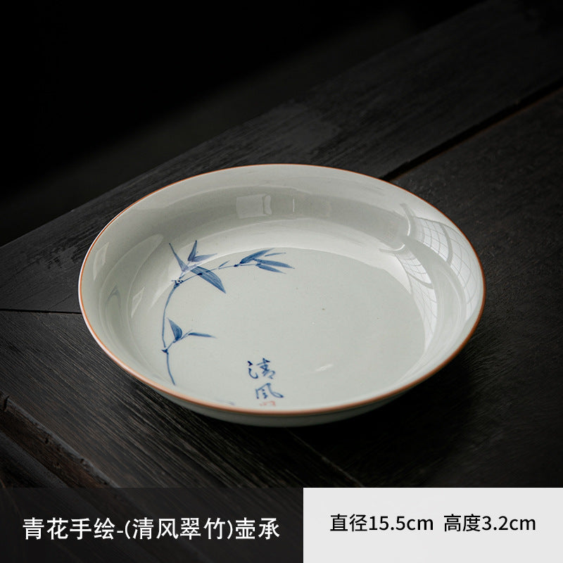 Authentic Hand-Painted Blue & White Coarse Stoneware Pot Bearer Tray - 20cm Teaware Accessories
