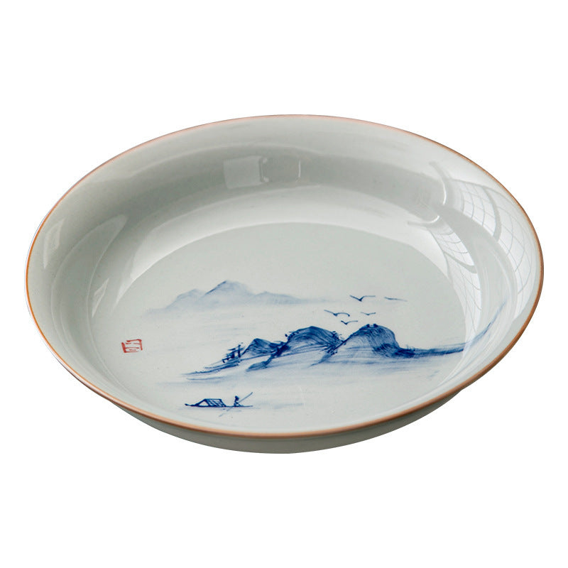 Authentic Hand-Painted Blue & White Coarse Stoneware Pot Bearer Tray - 20cm Teaware Accessories