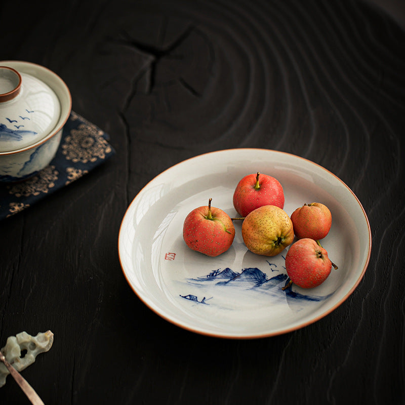Authentic Hand-Painted Blue & White Coarse Stoneware Pot Bearer Tray - 20cm Teaware Accessories