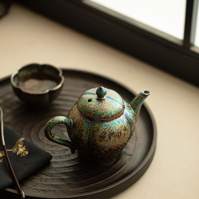 Authentic Jingdezhen Rainbow Flambé Melon-Lobed Ceramic Teapot - 190ml Gongfu Steeping Pot