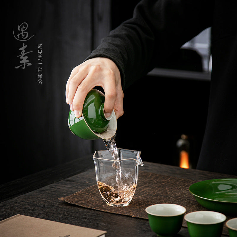 Authentic Neo-Chinese Emerald Green Large San Cai Gaiwan - 180ml Anti-Scald Gongfu Tea Bowl