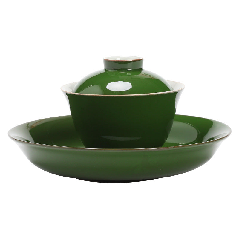 Authentic Neo-Chinese Emerald Green Large San Cai Gaiwan - 180ml Anti-Scald Gongfu Tea Bowl