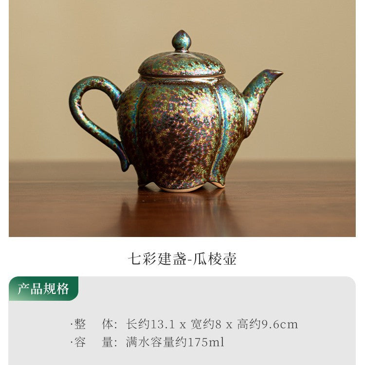 Authentic Jingdezhen Rainbow Flambé Melon-Lobed Ceramic Teapot - 190ml Gongfu Steeping Pot
