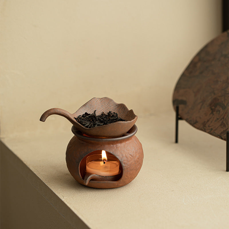 Authentic Vintage Coarse Stoneware Old Rock Clay Tea Warmer Stove & Roaster Set - Teaware Accessories