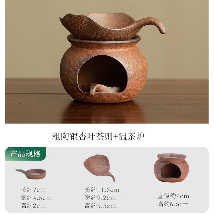 Authentic Vintage Coarse Stoneware Old Rock Clay Tea Warmer Stove & Roaster Set - Teaware Accessories