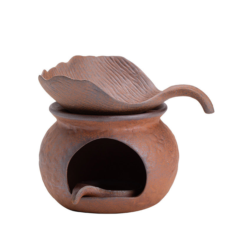 Authentic Vintage Coarse Stoneware Old Rock Clay Tea Warmer Stove & Roaster Set - Teaware Accessories