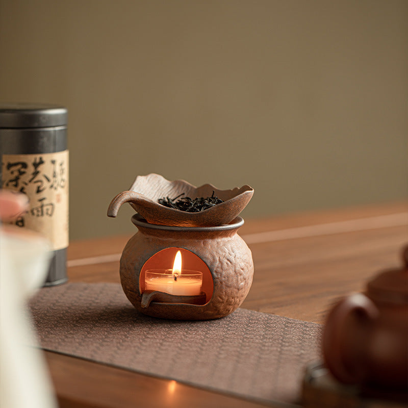 Authentic Vintage Coarse Stoneware Old Rock Clay Tea Warmer Stove & Roaster Set - Teaware Accessories