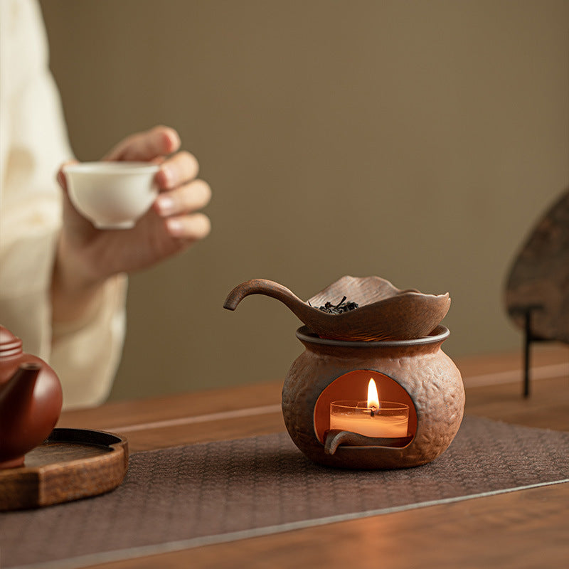 Authentic Vintage Coarse Stoneware Old Rock Clay Tea Warmer Stove & Roaster Set - Teaware Accessories