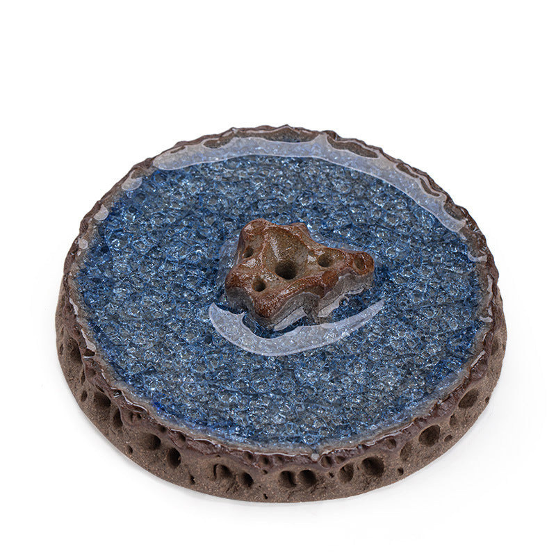 Authentic Old Rock Clay Blue Crystalline Taihu Scholar Stone Incense Holder & Lid Rest - Teaware Accessories