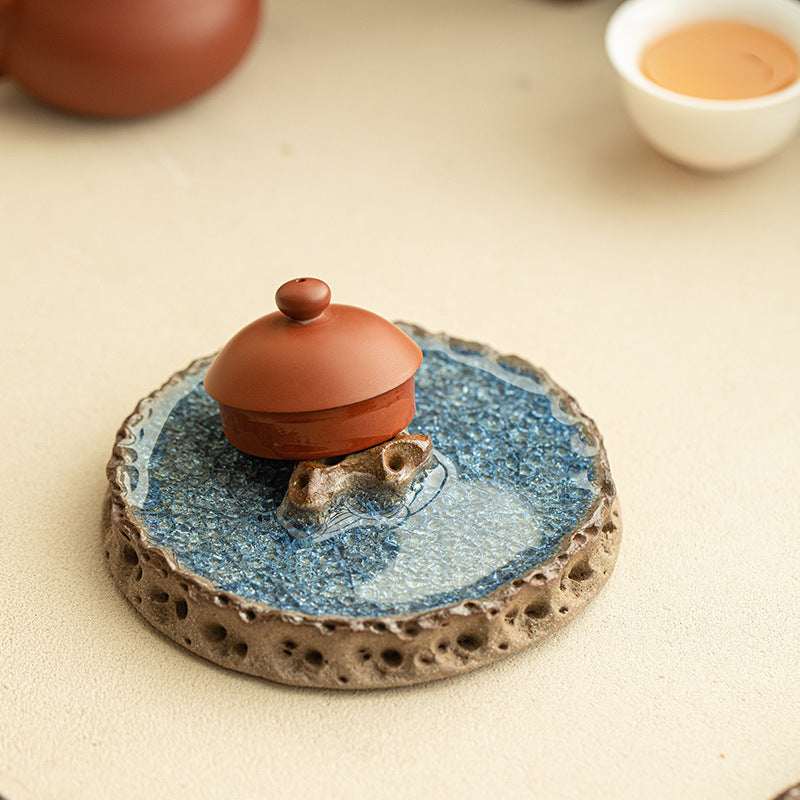 Authentic Old Rock Clay Blue Crystalline Taihu Scholar Stone Incense Holder & Lid Rest - Teaware Accessories