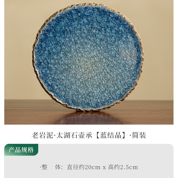 Authentic Jingdezhen Old Rock Clay Taihu Stone Blue Crystalline Pot Bearer Tray - 20cm Teaware Accessories