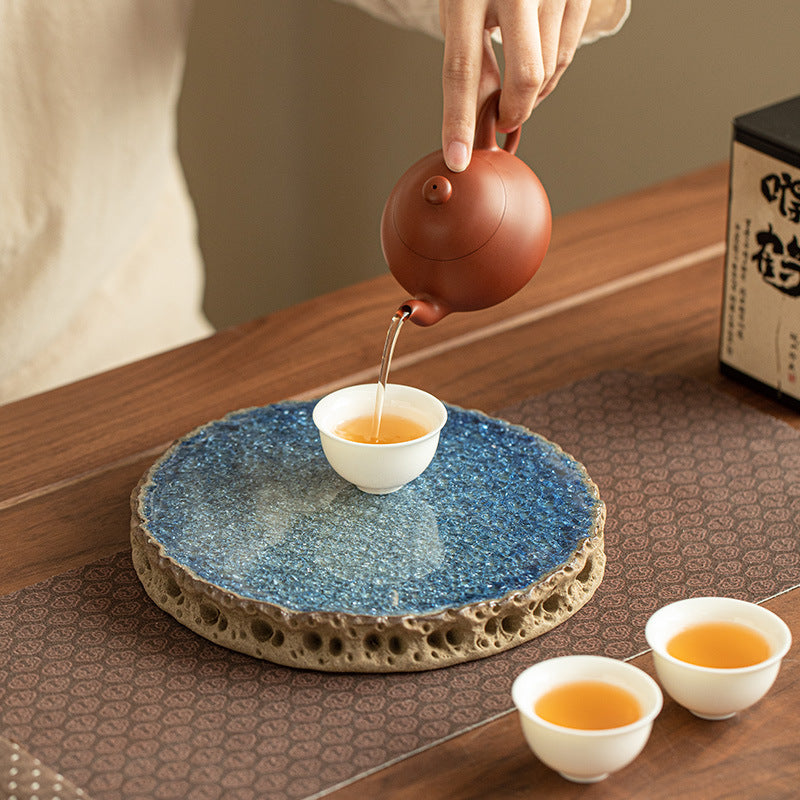 Authentic Jingdezhen Old Rock Clay Taihu Stone Blue Crystalline Pot Bearer Tray - 20cm Teaware Accessories