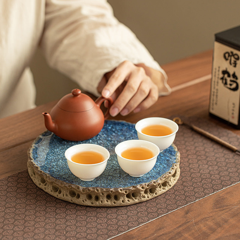 Authentic Jingdezhen Old Rock Clay Taihu Stone Blue Crystalline Pot Bearer Tray - 20cm Teaware Accessories