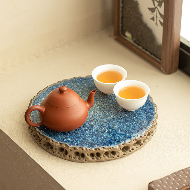 Authentic Jingdezhen Old Rock Clay Taihu Stone Blue Crystalline Pot Bearer Tray - 20cm Teaware Accessories