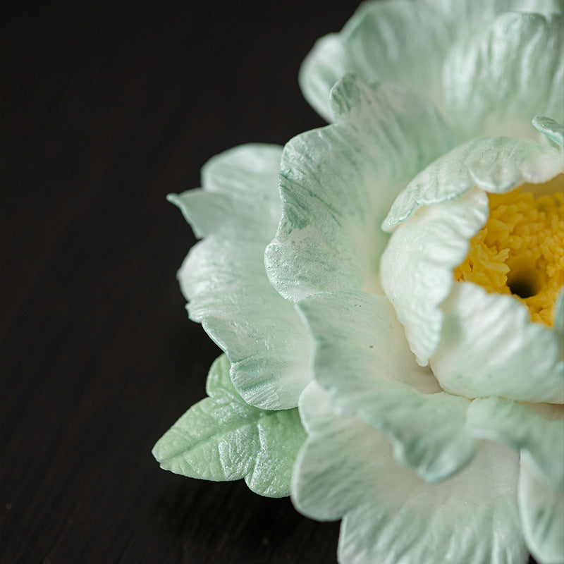 Handcrafted Ceramic Peony Blossom Incense Holder Stand - Zen Tea Table Decor
