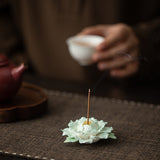 Handcrafted Ceramic Peony Blossom Incense Holder Stand - Zen Tea Table Decor
